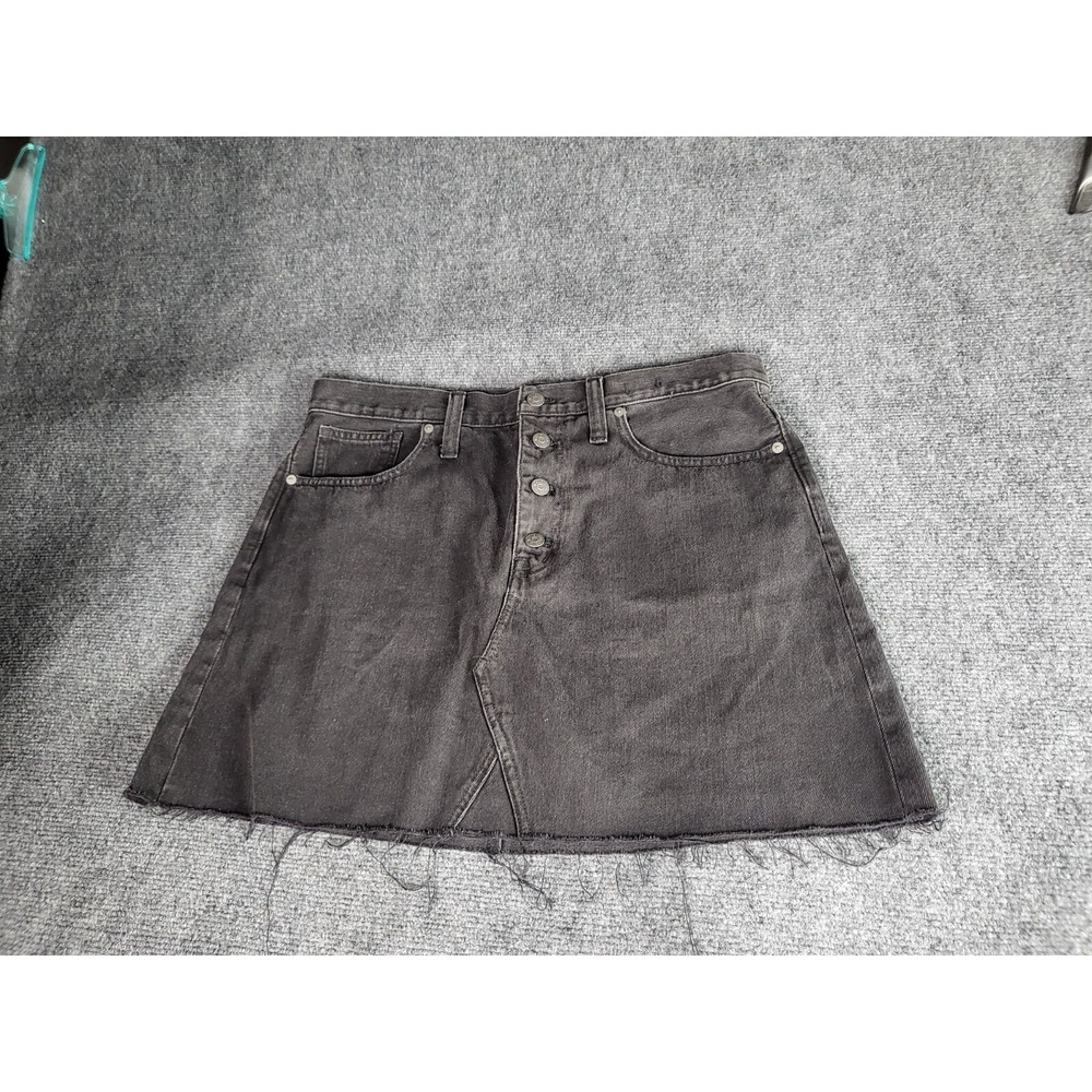 NWT Madewell Womens 31 Charcoal Black Denim Skirt Button Fly Raw Hem A-Line Mini